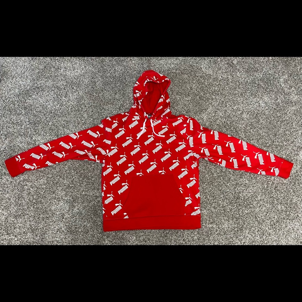 Mens Medium Puma Hoodie. Red + White.